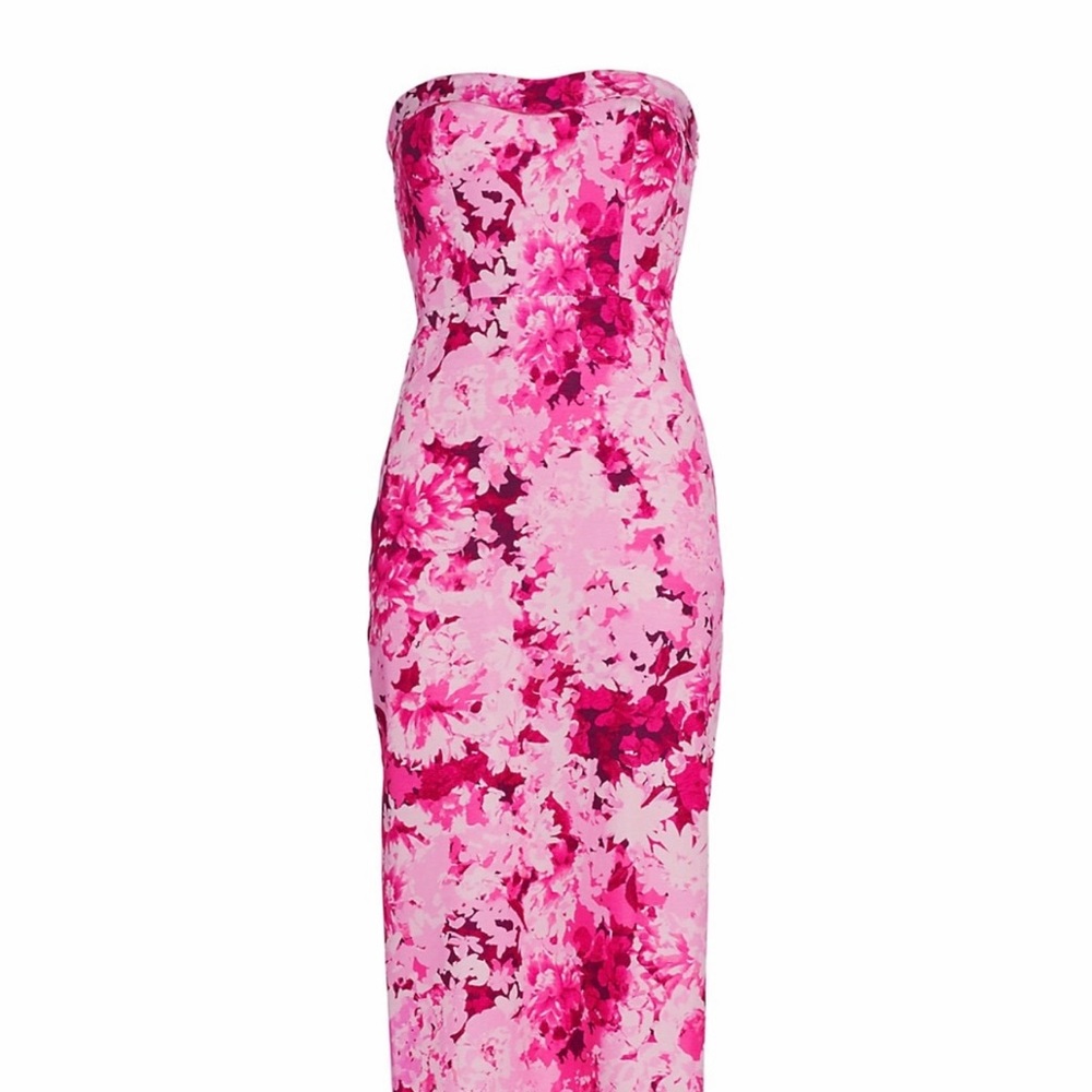 Monique Lhuillier Strapless Pink Floral Dress